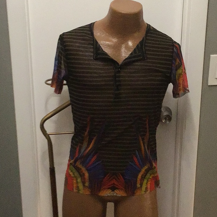 Jean Paul Gaultier Solel Sheer Short Sleeve Henley Style Vintage 1997 Shirt Omg